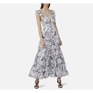 SIGNIFICANT OTHER Soller Pleated Cutout Botanical Printed Ruffle Maxi Dress NWT